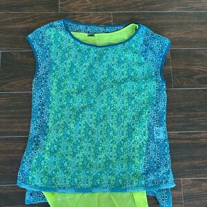 Eletahari Blue & Lime Circles Layered Crochet Top